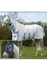 2023 Weatherbeeta Sweet Itch Shield Fly Rug with FREE Fly Mask WFRFM3 - White / Blue / Navy